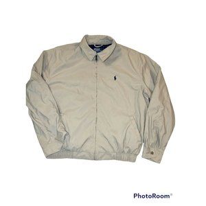 Vintage Polo Ralph Lauren Khaki Tan Harrington Bomber Jacket Size Large Full Zip